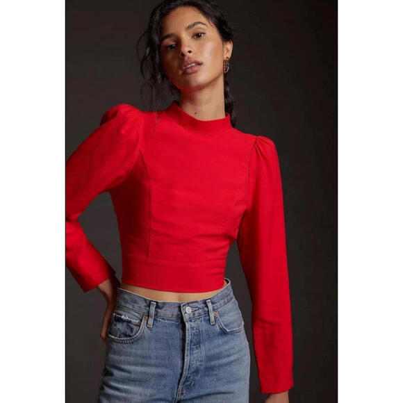 Anthropologie Tops - Maeve Anthropologie Red Open-Back Bow Tie Long Sleeve High Neck Blouse- Size 16